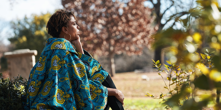 Photo of artist Charmaine Minniefield at project site in Oakland Cemetery