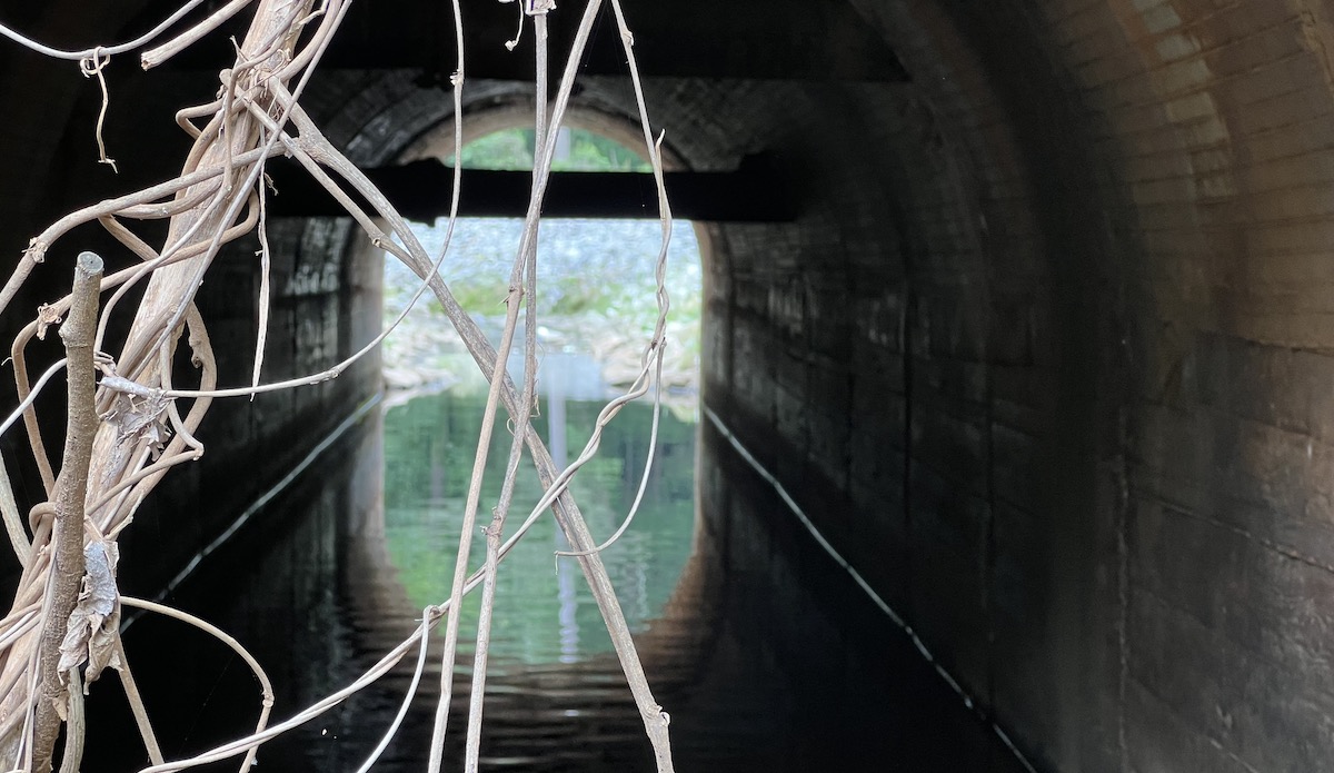 Photo of a tributary of the South River running through a tunnel under Memorial drive