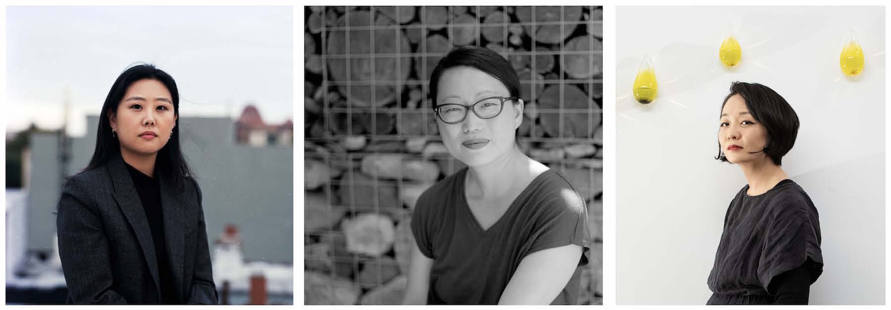 Headshots of Clair Kim, Jean Shin, and Gyun Hur